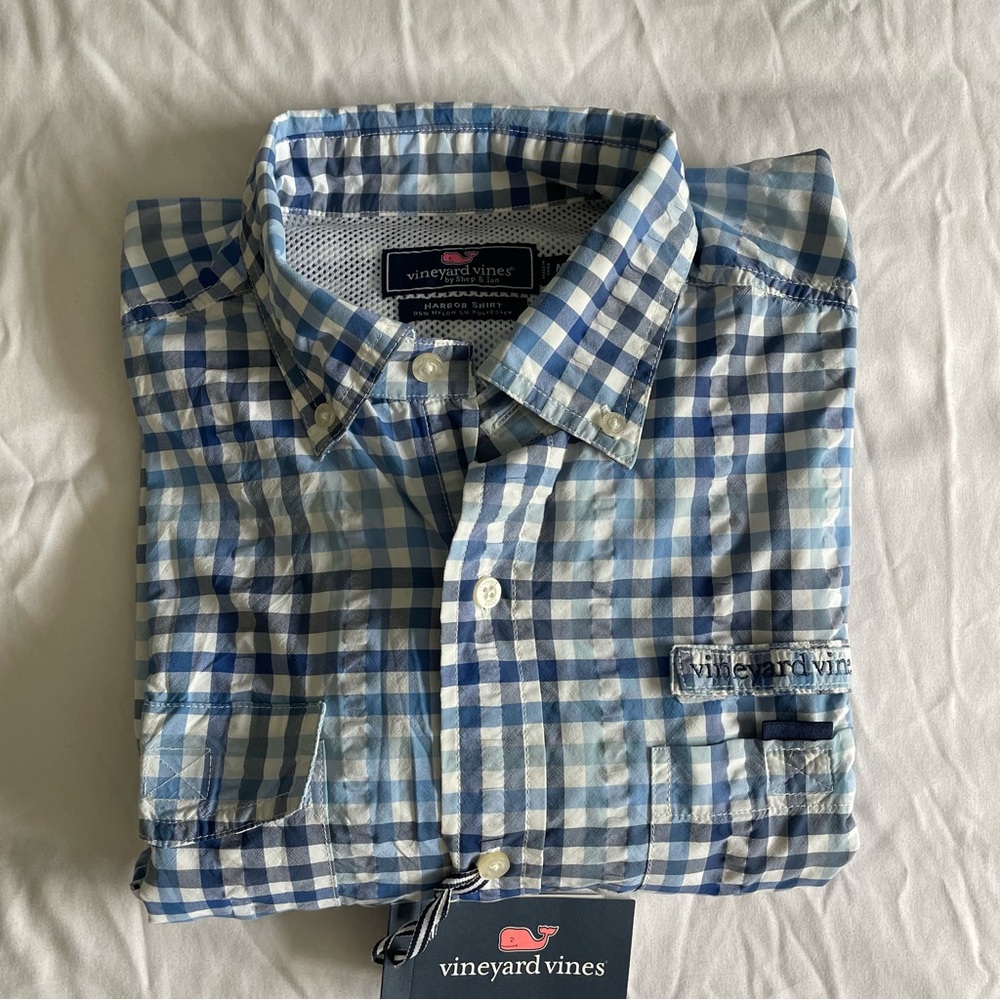 NWT Vineyard Vines Blue Plaid Performance Vented Classic Fit Harbor Shirt